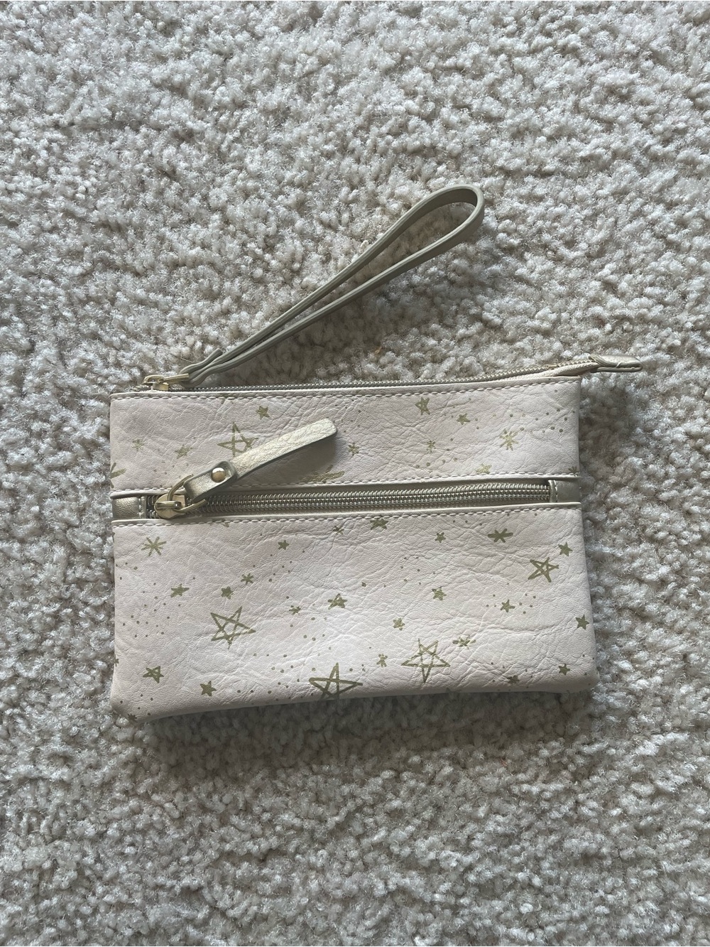 Wristlet Clutch with Gold Star Print - Cream